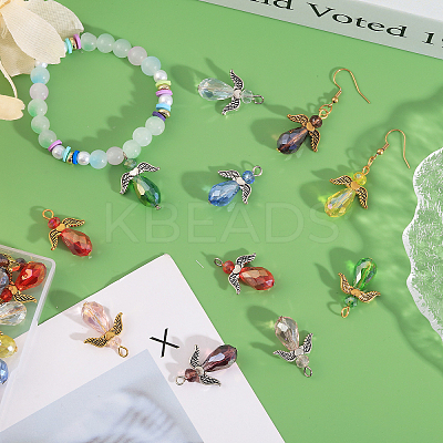 56Pcs 7 Color Electroplate Glass Pendants PALLOY-AB00116-1