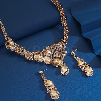 Teardrop Alloy Rhinestone Bib Necklaces & Stud Earring Sets for Women FS-WG2AA93-02-1