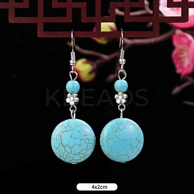 Round Synthetic Turquoise & Alloy Dangle Earrings WG2299-6-1