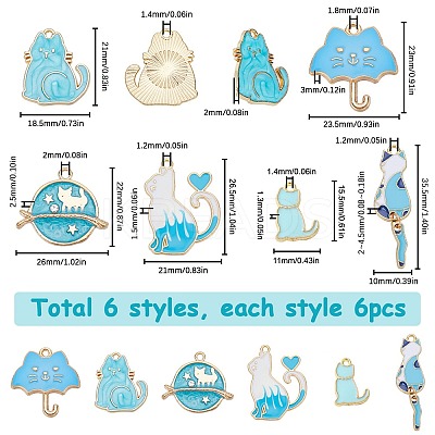 36Pcs 6 Styles Alloy Enamel Pendants ENAM-SC0004-57-1
