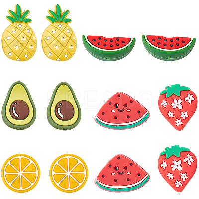 12pcs 6 style Fruit Theme Silicone Beads SIL-SC0001-43-1