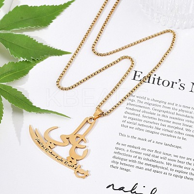 201 Stainless Steel Arabic Pendant Box Chain Necklaces for Women Men NJEW-R013-04G-1