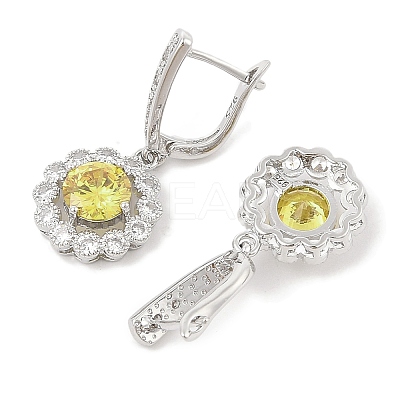 Brass Pave Cubic Zirconia Flowerl Hoop Earrings for Women EJEW-I304-25P-01-1