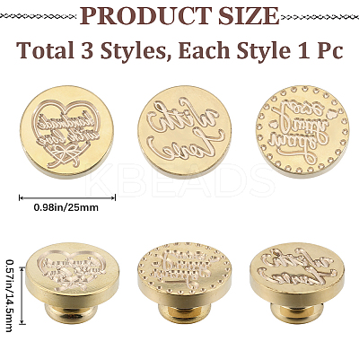 3Pcs 3 Styles Golden Plated Wax Seal Brass Stamp Head AJEW-CP0007-52A-1