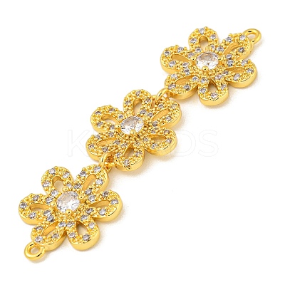 Brass Pave Clear Cubic Zirconia Three Flower Links Connector Charms KK-P277-61G-1