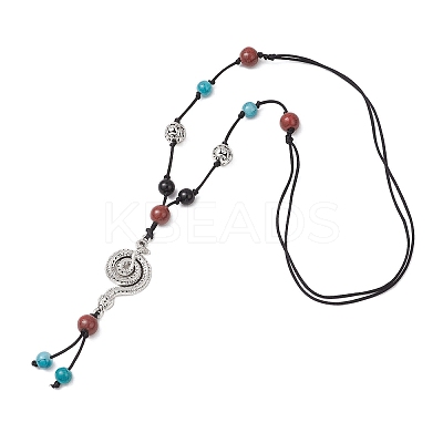 Retro Glass & Porcelain & Alloy Adjustable Nylon Cord Y Necklaces for Women NJEW-JN05360-03-1