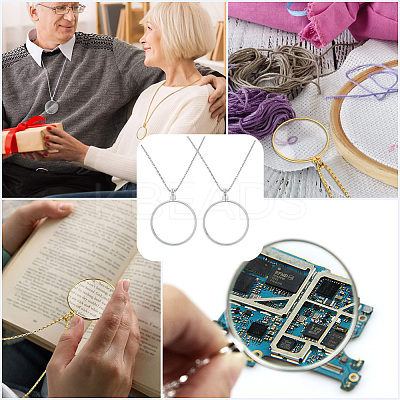 2Pcs Flat Round 5X Magnifying Glass Pendant Necklaces NJEW-SP0001-03P-1