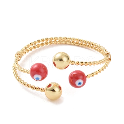 Enamel Evil Eye Open Cuff Bangle BJEW-F449-02G-1