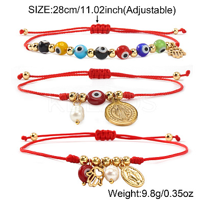 3Pcs Brass & 304 Stainless Steel Virgin Mary Charm Bracelets BA3044-1-1