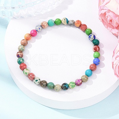 Natural Imperial Jasper Round Beaded Stretch Bracelets for Men Women BJEW-JB12570-01-1