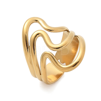 304 Stainless Steel Wave Multilayer Open Cuff Rings for Women LS-RJEW-Z077-01G-03-1