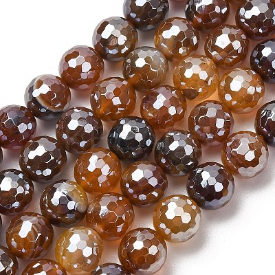 Electroplated Natural Agate Beads Strands G-B191-A07-10mm-13-1