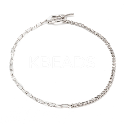 Rhodium Plated 925 Sterling Silver Curb Chain & Paperclip Chain Anklets AJEW-F162-002P-1