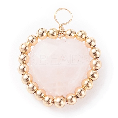 Alloy Faceted Natural Rose Quartz Beads Pendants PALLOY-JF01299-1
