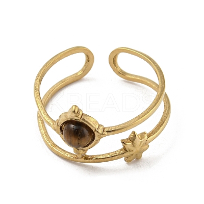 304 Stainless Steel with Natural Tiger Eye Ring Ion Plating(IP) RJEW-Z031-01I-02-1