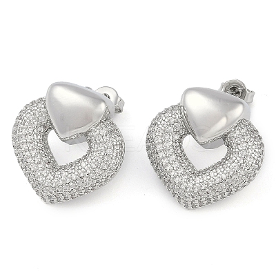 Heart Clear Cubic Zirconia Stud Earrings EJEW-Q387-03P-1