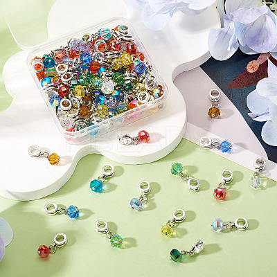 100Pcs 10 Colors Electroplate Transparent Glass Faceted Pumpkin European Dangle Charms PALLOY-TAC0232-1