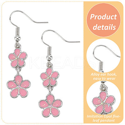 5 Pairs 5 Colors Alloy Enamel Flower Dangle Earrings EJEW-AN0004-76-1