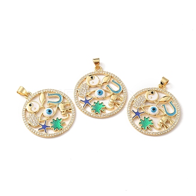 Rack Plating Brass Micro Pave Cubic Zirconia Pendants KK-F852-14G-1