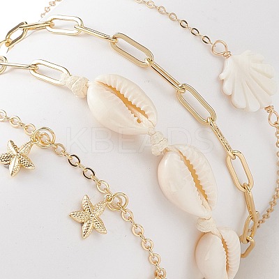4Pcs 4 Style Natural Shell Beaded Anklets Set AJEW-AN00526-1