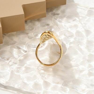Oval 304 Stainless Steel Open Cuff Rings for Women RJEW-Q007-01G-1