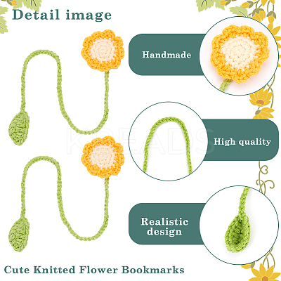 5Pcs 5 Styles Woolen Yarn Crochet Plant Bookmarks AJEW-CP0007-95B-1