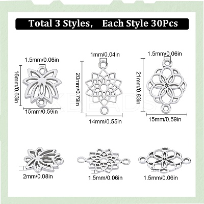 90Pcs 3 Styles Tibetan Style Alloy Connector Charms FIND-SC0007-88-1