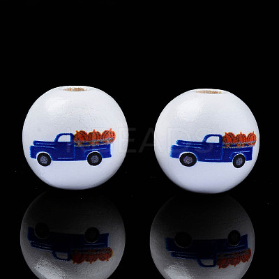 Autumn Theme Printed Natural Wood Beads WOOD-S057-093-1