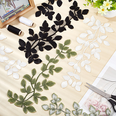 3 Pairs 3 Colors Leaf Polyester Computerized Embroidery Sew on Ornament Accessories DIY-FG0004-38-1