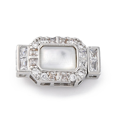 Rectangle Brass Micro Pave Clear Cubic Zirconia Box Clasps KK-G505-36P-02-1