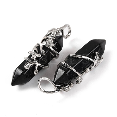 Natural Obsidian Double Terminal Pointed Pendants G-C144-03P-11-1