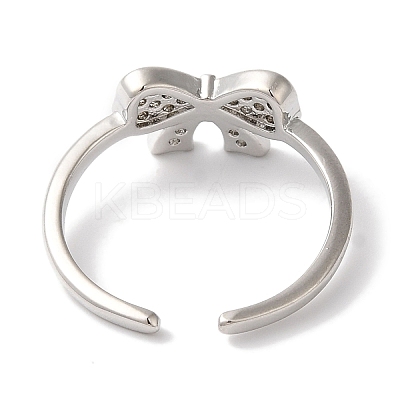 Bowknot Brass Micro Pave Clear Cubic Zirconia Open Cuff Rings for Women RJEW-C098-09P-1