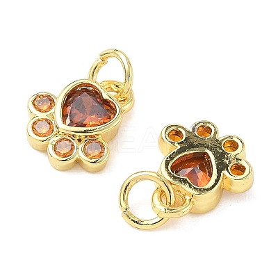 Brass Pave Cubic Zirconia Paw Print Charms KK-I355-17G-1