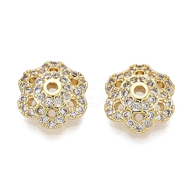 Brass Micro Pave Clear Cubic Zirconia Bead Caps KK-Q071-16G-02-1