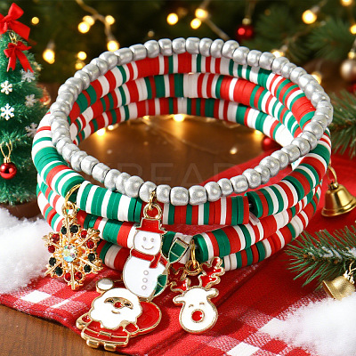 Christmas 304 Stainless Steel Enamel Reindeer & Santa Claus & Snowman Charm Bracelets LQ5841-4-1