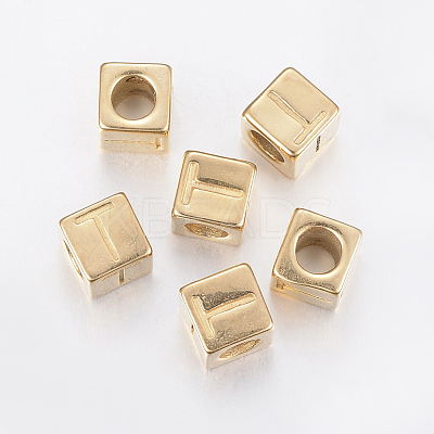 304 Stainless Steel Large Hole Letter European Beads X-STAS-H428-01G-T-1