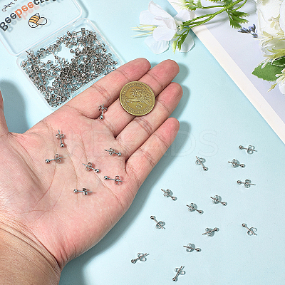 100Pcs 304 Stainless Steel Round Stud Earrings EJEW-BBC0002-05C-P-1