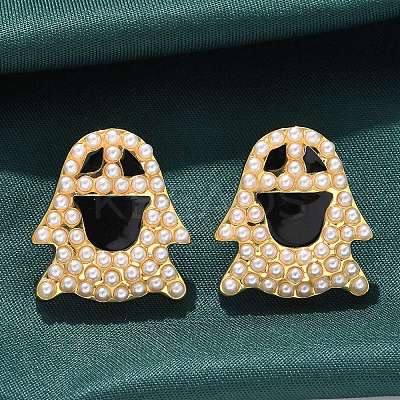 Brass ABS Imitation Pearl Stud Earrings EJEW-B132-02G-1