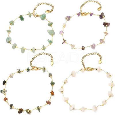 10Pcs Natural Mixed Gemstone Chip Beaded Anklets Set AJEW-PH0004-76-1