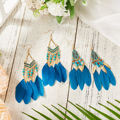 2 Pairs 2 Styles Feather Dangle Earrings EJEW-TA0001-48A-1