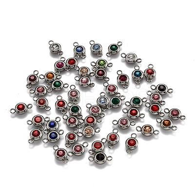Flat Round 304 Stainless Steel Cubic Zirconia Links STAS-P029-M-1