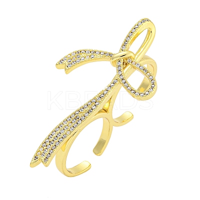 Bowknot Brass Micro Pave Clear Cubic Zirconia Cuff Finger Rings RJEW-B069-04G-1