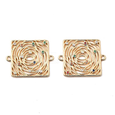 Brass Micro Pave Colorful Cubic Zirconia Hollow Connector Charms KK-K351-58C-G-1