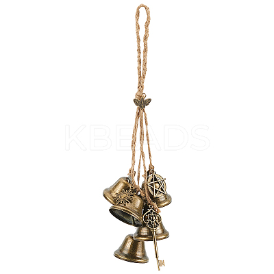 Iron Bell & Alloy Moth/Key/Sun/Moon Charm Hanging Ornaments HJEW-JM03508-1