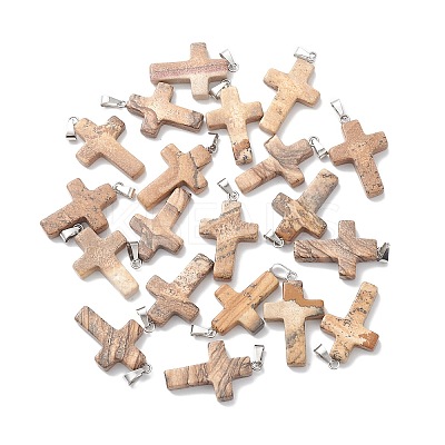 Natural Picture Jasper Pendants G-PW0006-02P-28-1