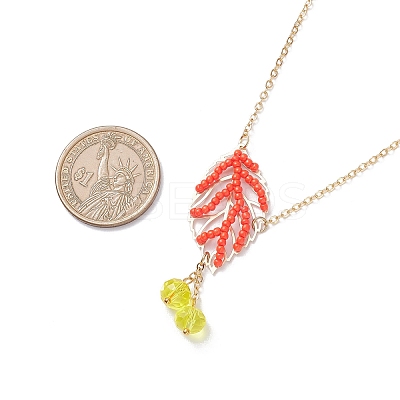 3Pcs 3 Colors Handmade Glass Seed Beaded Leaf Shape Pendants Brass Cable Chain Necklaces for Women NJEW-MZ00127-1