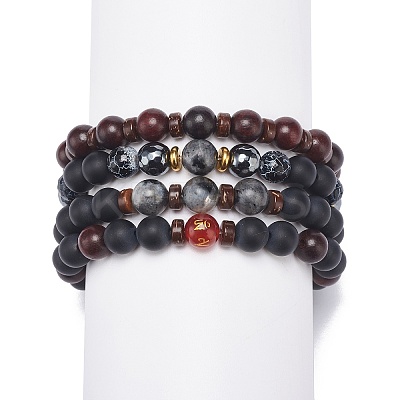 4Pcs 4 Style Natural Coconut & Wood & Mixed Gemstone Beaded Stretch Bracelets Set BJEW-JB08835-1