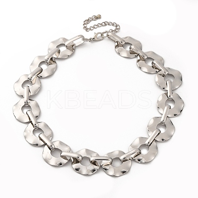 Iron & Alloy Flat Round Link Chain Necklaces for Women NJEW-U046-04P-1