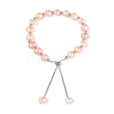 Adjustable Natural Pearl with Brass Chain Slider Bracelets for Women Girl BJEW-T022-16C-1