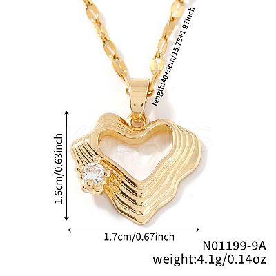 Fashionable Brass Clear Cubic Zirconia Hollow Heart Pendant Dapped Chain Necklaces HP4138-1-1